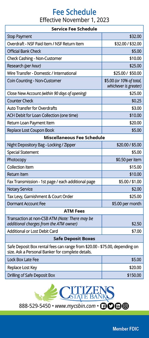 Fee Schedule Effective November 1, 2023