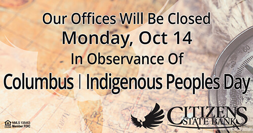 Columbus Day | Indigenous Peoples Day Closing location